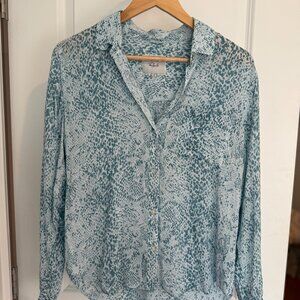 Rails Snakeskin Print Long-Sleeve Button-Down Shirt Blue Size S